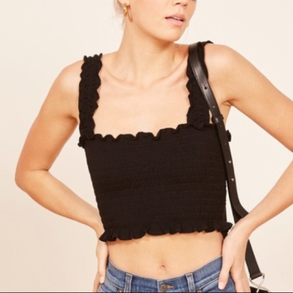 Reformation smocked cropped tank top size s
